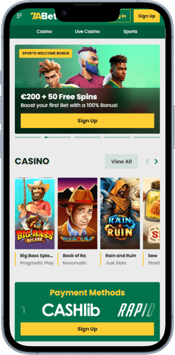 7aBet UK casino homepage on desktop and mobile