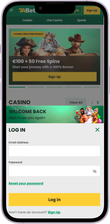 7aBet UK secure login page